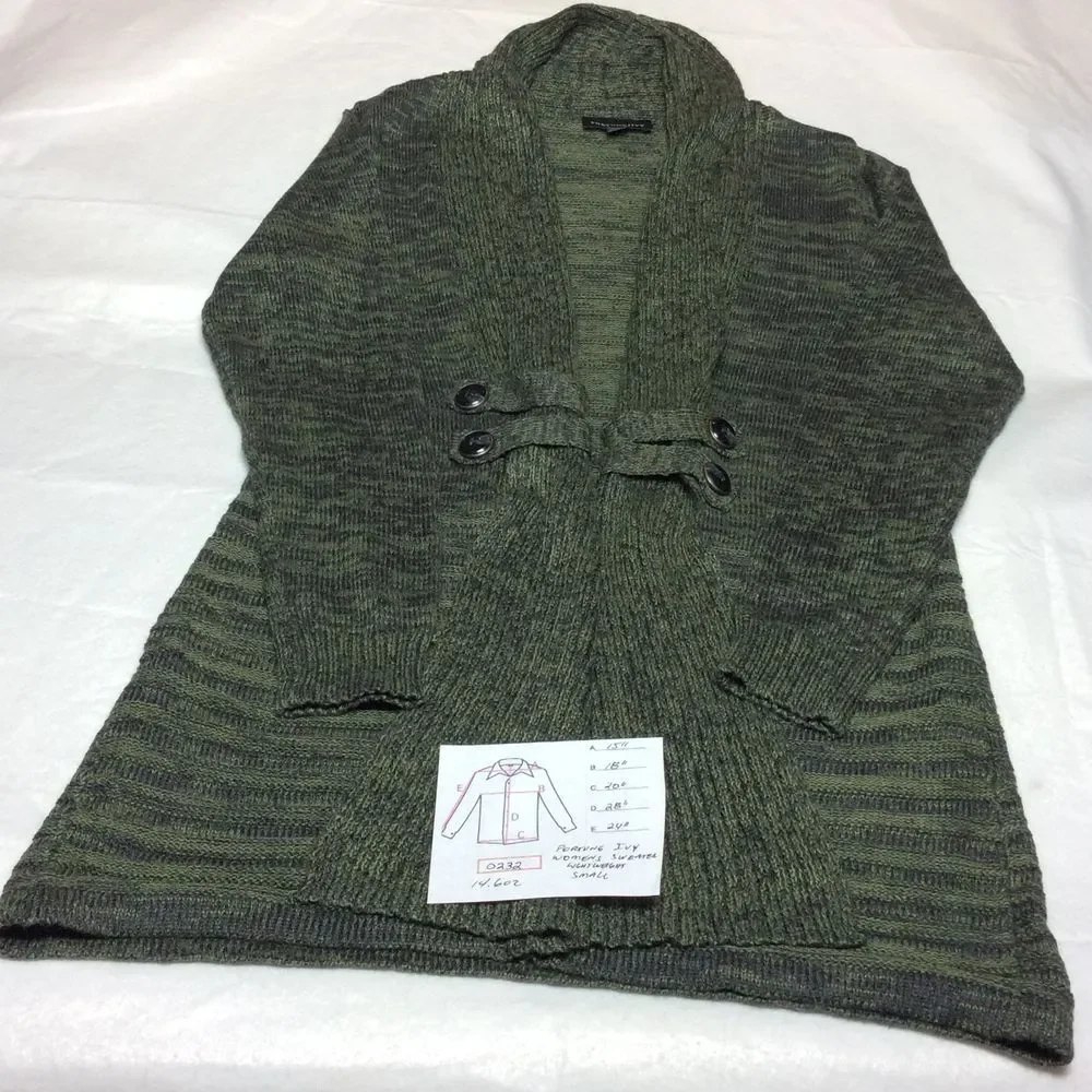 Fortune + Ivy‎ Olive Green Knit Cardigan Sweater Striped Pattern Long Sleeve
